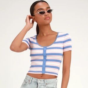 NWOT Lulus Carolyn Ribbed Striped Crop Sweater Top
